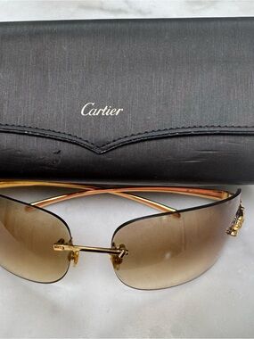 Authentic Cartier Panthere Rimless Sunglasses in Brown Gradient and Gold